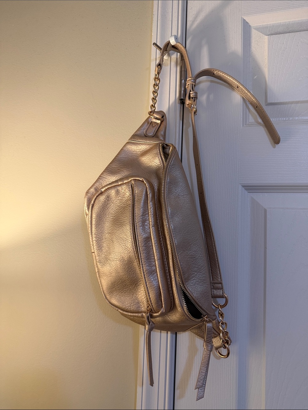 Metallic Gold Leather Crossbody Sling Bag